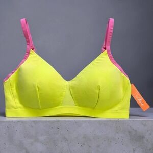 Colsie Lemon Yellow Pink Trim Bralette 1X Lounge Bra Adjustable Straps 023131218